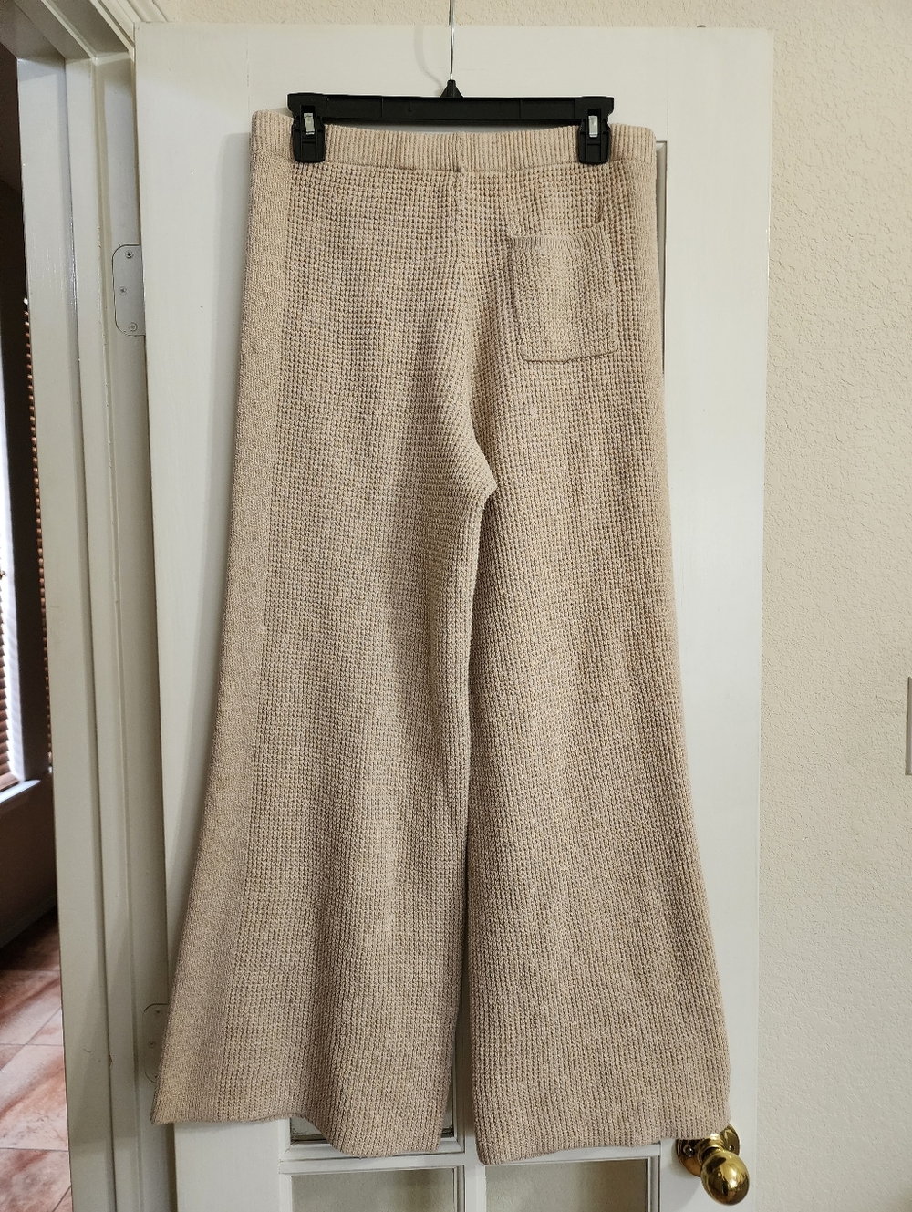 Aerie Waffle Knit Lounge Set M Beige Sweater Wide Leg Pants Cozy FLAW READ DESC - Picture 8 of 16